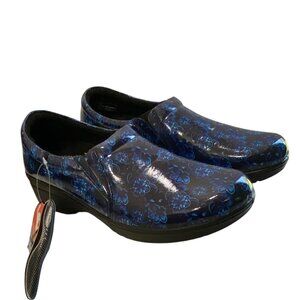 Easy Works Clogs Stress Reducing Slip Resistant NonMarking Women 11M Blue Floral